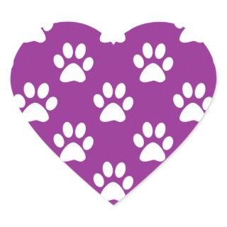 Purple and white paw prints pattern heart sticker