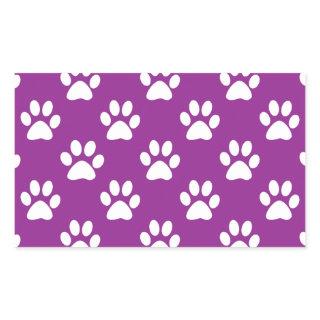 Purple and white paw prints pattern rectangular sticker