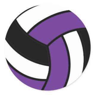 Purple and White Volleyball Classic Round Sticker
