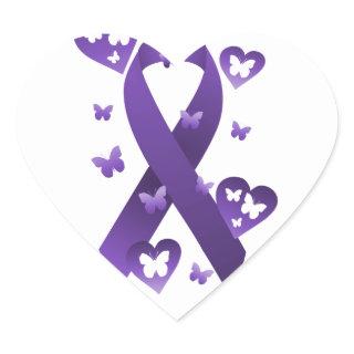 Purple Awareness Ribbon Heart Sticker