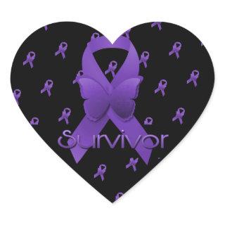 Purple Awareness Ribbon Survivor Heart Sticker