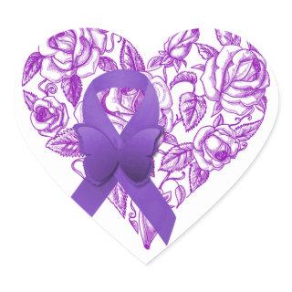 Purple Awareness Ribbon with Roses Heart Sticker
