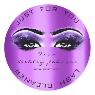 Purple Beauty Glitter Lashes Makeup Artist Cleaner Classic Round Sticker