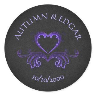 Purple Black Gothic Wedding Classic Round Sticker