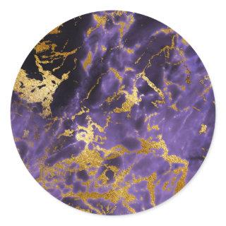 Purple Black Marble Faux Gold Glitter Pattern Classic Round Sticker