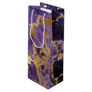 Purple Black Marble Faux Gold Glitter Pattern Wine Gift Bag