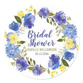 Purple, Blue and Yellow Floral Bridal Shower Classic Round Sticker
