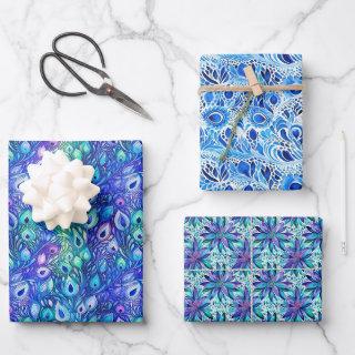 Purple Blue Mint Peacock Feathers  Sheets