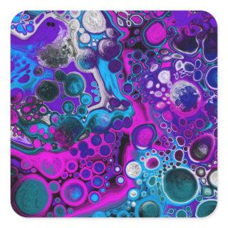 Purple, Blue Modern Abstract Fluid Art Marble Cell Square Sticker