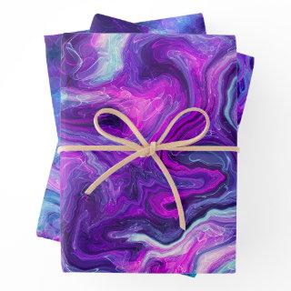 Purple, Blue, Pink Marble Fluid Art Birthday  Sheets