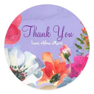 Purple Bold Painted Floral Pop Chic Party Favor Classic Round Sticker