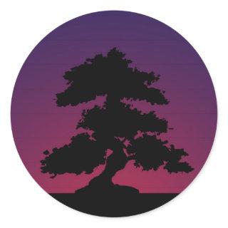 Purple Bonsai Sunset Classic Round Sticker