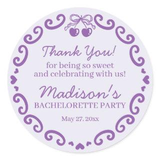 Purple Bow Retro Heart Coquette Cake Bachelorette Classic Round Sticker