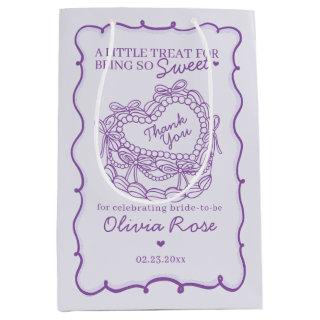 Purple Bow Retro Heart Coquette Cake Bridal Shower Medium Gift Bag
