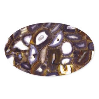 Purple Brown White Agate stone pattern  Oval Sticker