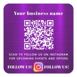Purple business QR code Instagram follow Square Sticker