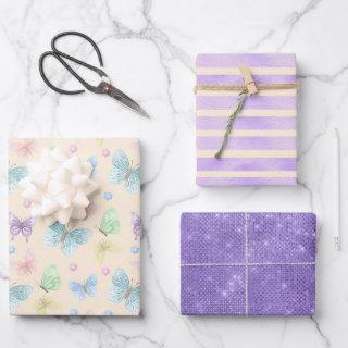 Purple Butterfly Stripe Metallic Gift  Sheets