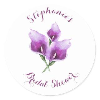 Purple Calla Lily Floral Watercolor Bridal Shower Classic Round Sticker
