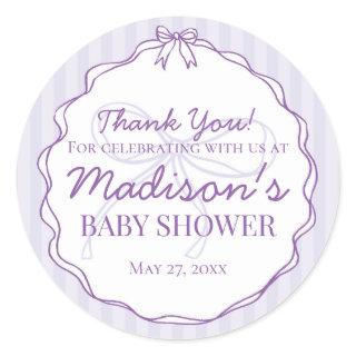 Purple Coquette Bow Pastel Baby Shower Favor Classic Round Sticker