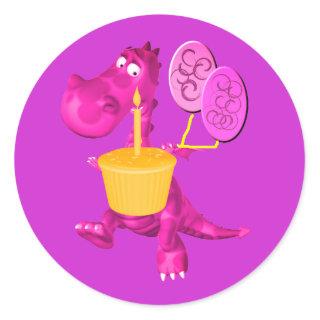 Purple Dragon Cupcake Balloons Cute Classic Round Sticker