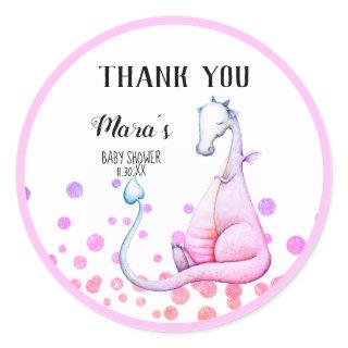 *~* Purple  Dragon Glitter Baby Shower Thank You Classic Round Sticker
