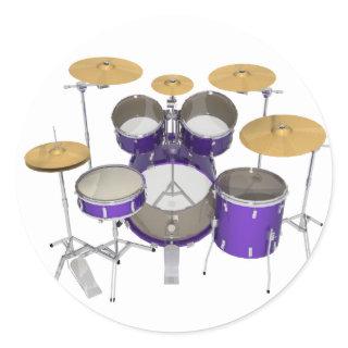 Purple Drum Kit: Classic Round Sticker