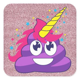 Purple Emoji Unicorn Poop (Pink Glitter) Square Sticker