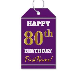 Purple, Faux Gold 80th Birthday + Custom Name Gift Tags