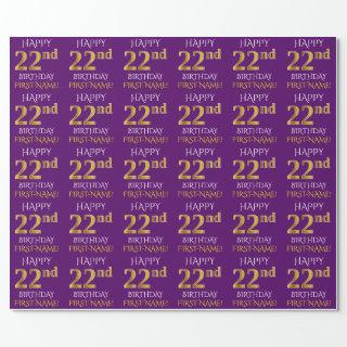 Purple, Faux Gold "HAPPY 22nd BIRTHDAY"
