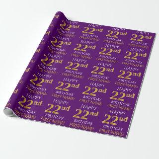 Purple, Faux Gold "HAPPY 22nd BIRTHDAY"