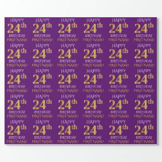 Purple, Faux Gold "HAPPY 24th BIRTHDAY"