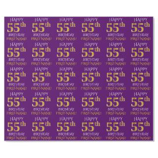 Purple, Faux Gold "HAPPY 55th BIRTHDAY"