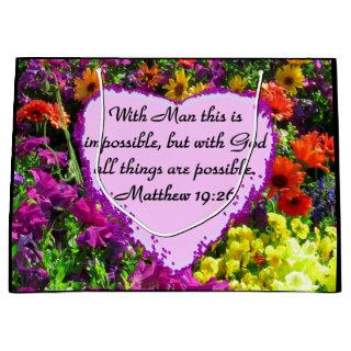 PURPLE FLORAL MATTHEW 19:26 PHOTO DESIGN LARGE GIFT BAG