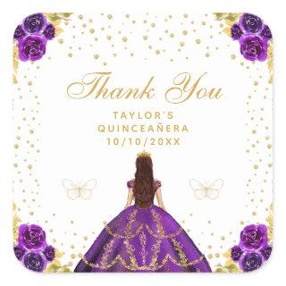 Purple Floral Princess Quinceañera Square Sticker