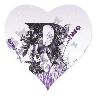 Purple Flowers Alphabet - Letter R Girls Name Heart Sticker