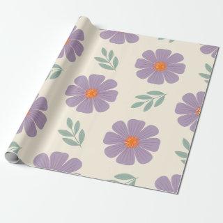 Purple Flowers Pattern with Green Leaves