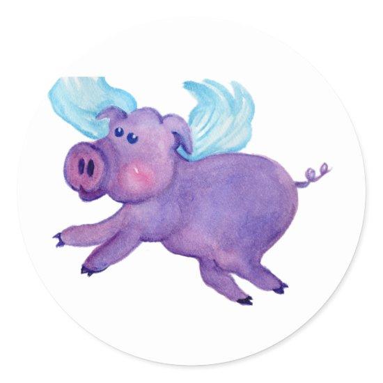 Purple Flying Pig Classic Round Sticker