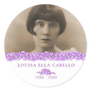 Purple forget-me-not heart memorial custom classic round sticker