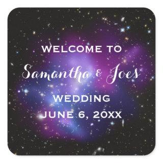 Purple Galaxy Cluster Planetarium Wedding Favor Square Sticker