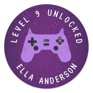 Purple Gamer Birthday Level Unlocked  Classic Round Sticker
