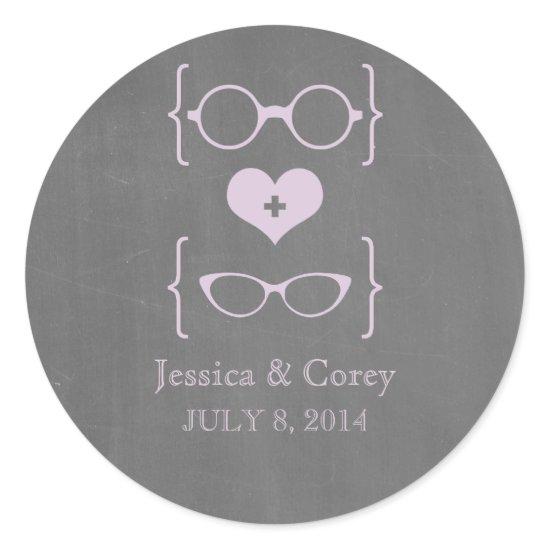 Purple Geeky Glasses Chalkboard Wedding Stickers