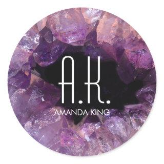 Purple Gem Geode Classic Round Sticker