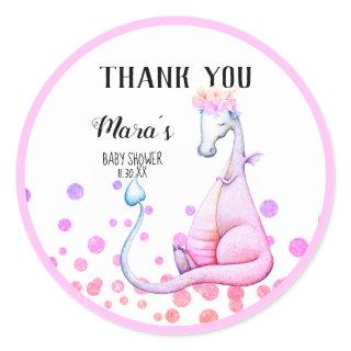 *~* Purple Glitter  Dragon Baby Girl Thank You Classic Round Sticker