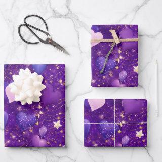 purple glitter with hearts and stars  sheets