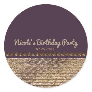 Purple Gold Chic Sparkling Glam Party Favor Classic Round Sticker