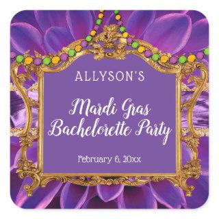 Purple Gold Elegant Mardi Gras Bachelorette Party Square Sticker