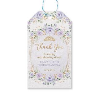 Purple Gold Floral Quinceañera Birthday Favors Gift Tags