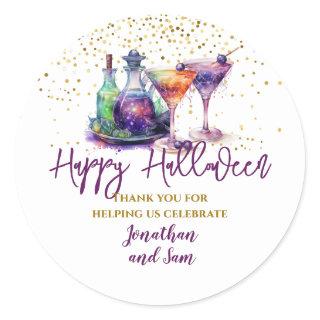 Purple Gold Halloween Party Potions Classic Round Sticker