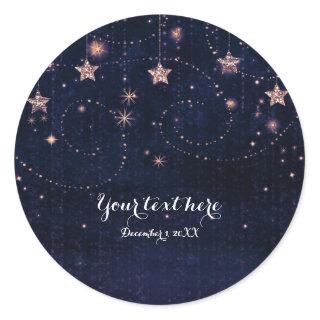 Purple & Gold Starry Night Celestial Stars Favor Classic Round Sticker