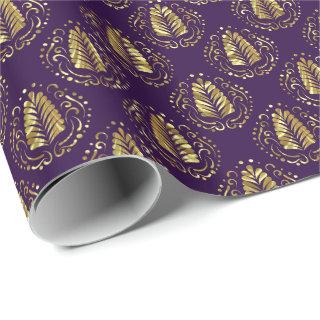 Purple & Gold Stylized Feather Modern Damasks